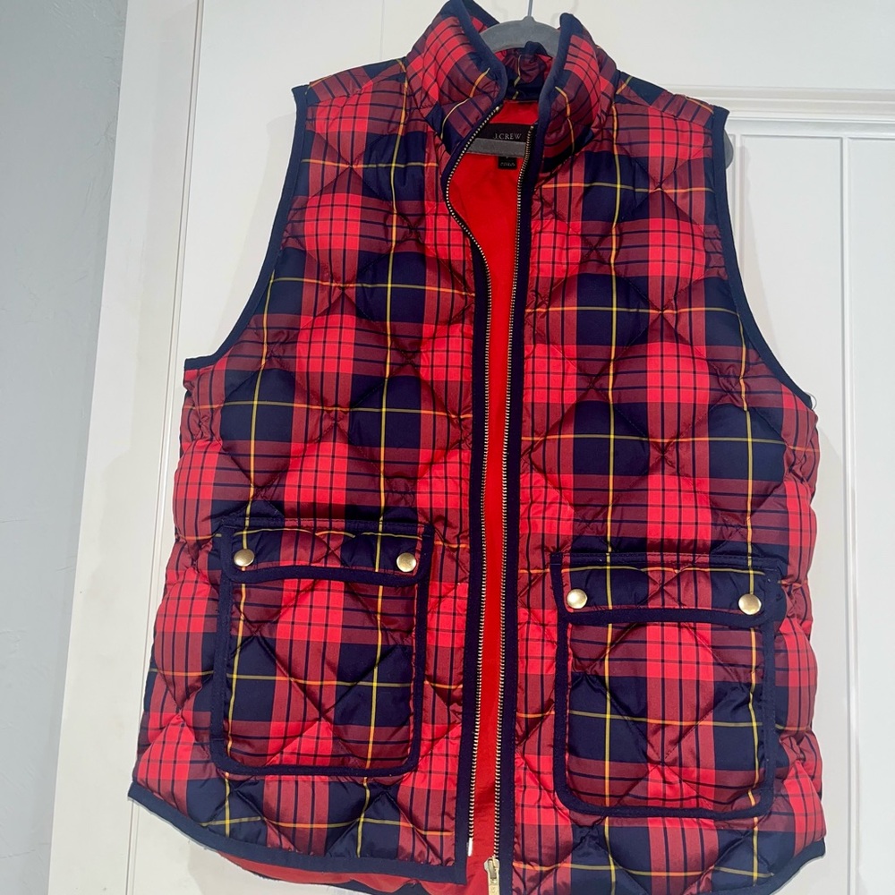 J. Crew Red Plaid Puffer Vest